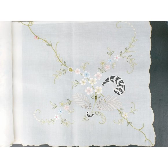 Vintage Tablecloth Napkin Set Embroidered Madeira Style New White Floral Cotton - Picture 6 of 12